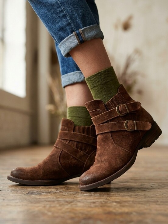 Born Shoes - Born Moringa Brown Suede Ankle Booties 8.5M